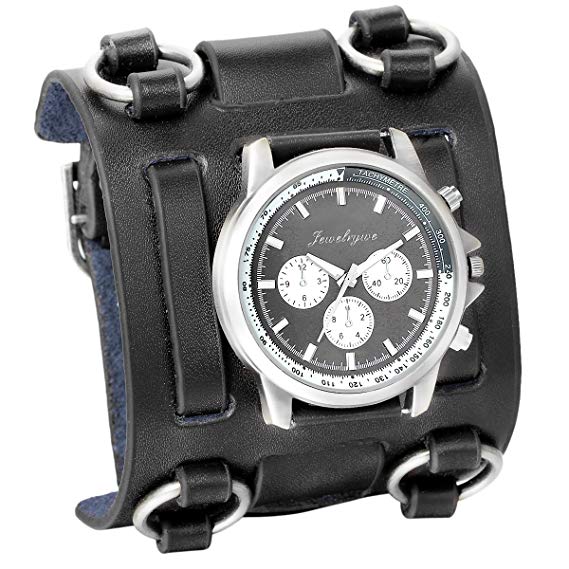 large-black-leather-fashion-cuff-wristwatch
