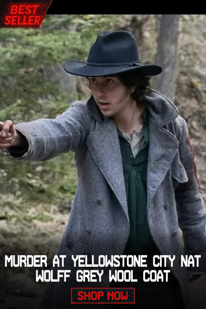 Murder at Yellowstone City Nat Wolff Grey Wool Coat