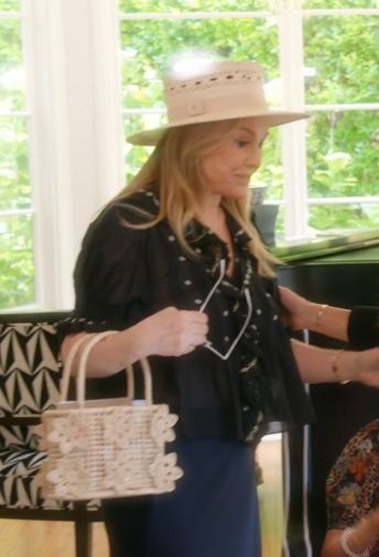 Real Housewives of Beverly Hills Season 15 Epiaode 01 Kathy Hilton Hettie Embroidered Ruffled Top
