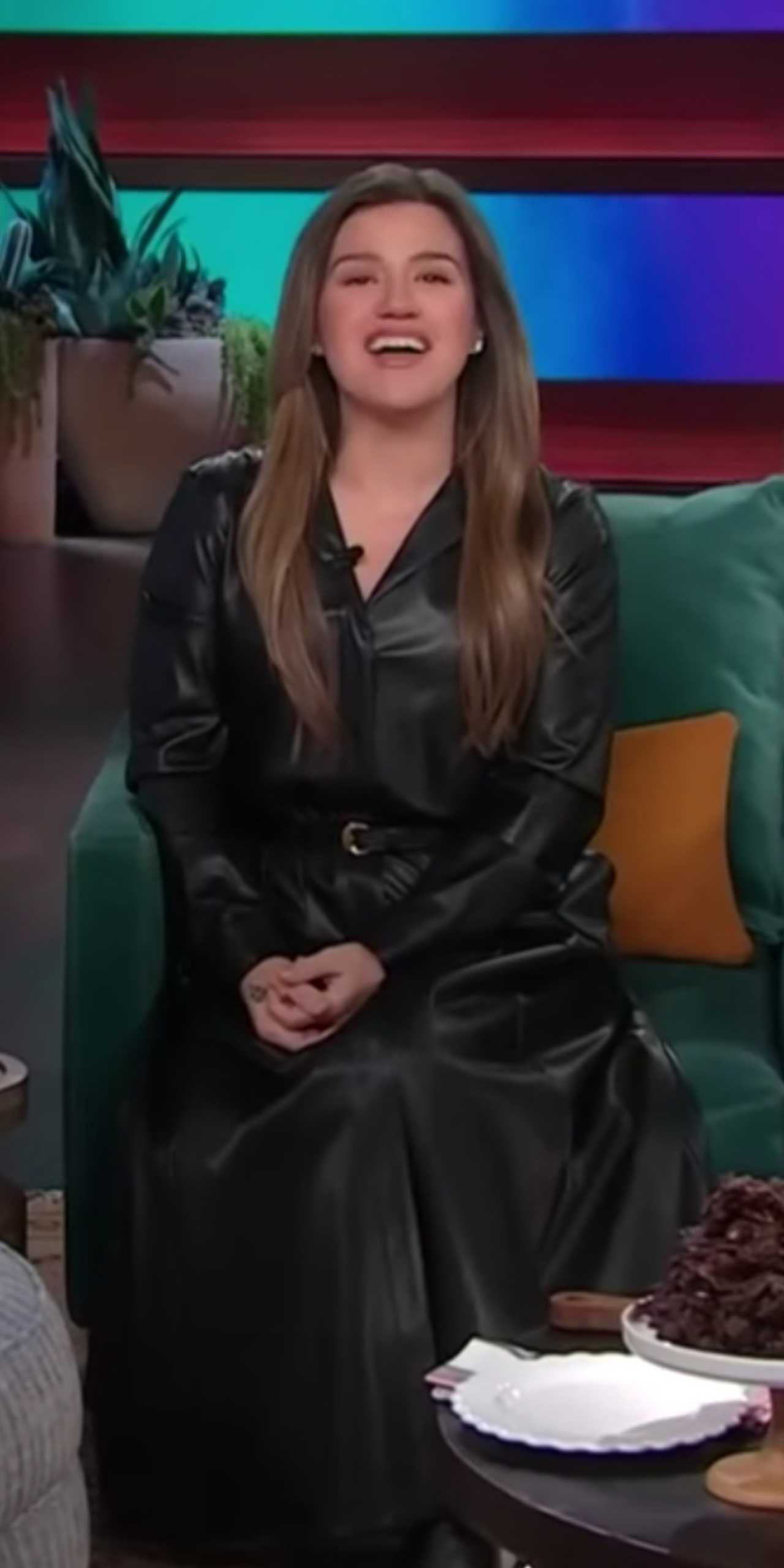 The Kelly Clarkson Show December 2025 Kelly Clarkson Faux Leather Belted Midi Dress
