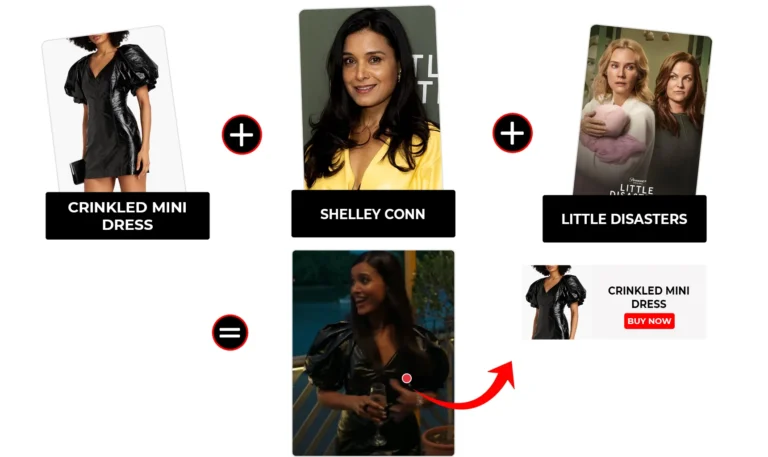 Little Disasters Season 01 Episode 03 Shelley Conn Faux Leather Crinkle Mini Dress
