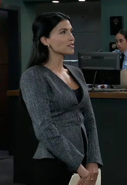 General Hospital December 2025 Nazneen Contractor Grey Peplum Jacket