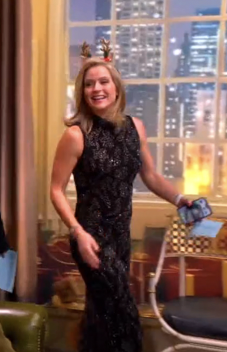 The View December 2025 Sara Haines Black Embellished Maxi Dress