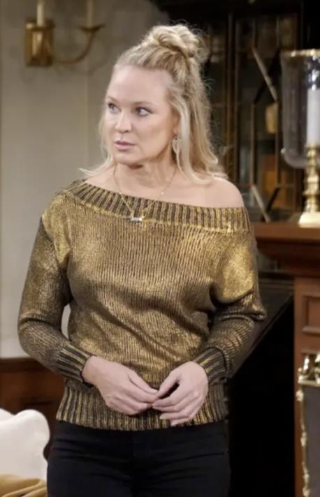 The Young and the Restless December 2025 Sharon Case Metallic Gold Sweater