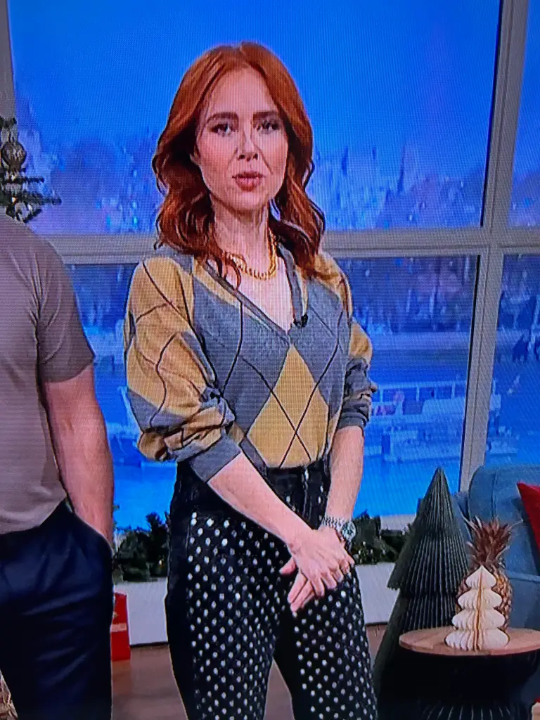 This Morning December 2025 Angela Scanlon Diamond Pattern Jumper