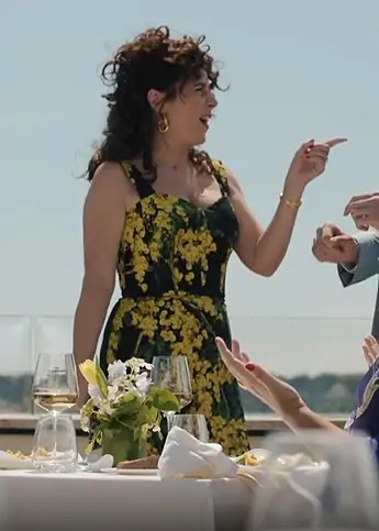 Emily in Paris December 2025 Solenn Le Couviour Mancini Black and Yellow Print Dress