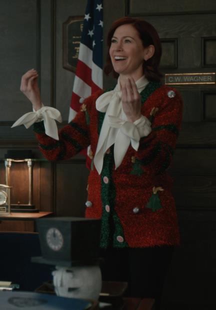 Elsbeth Season 03 Episode 10 Carrie Preston Christmas Cardigan