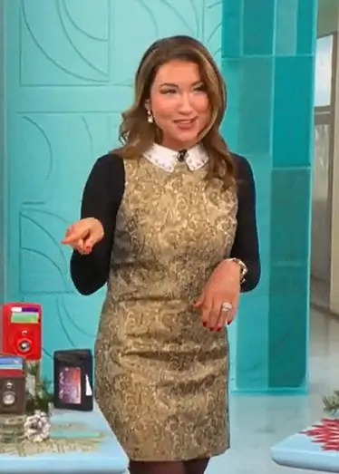 CBS Mornings December 2025 Courtney Cason Gold Jacquard Dress