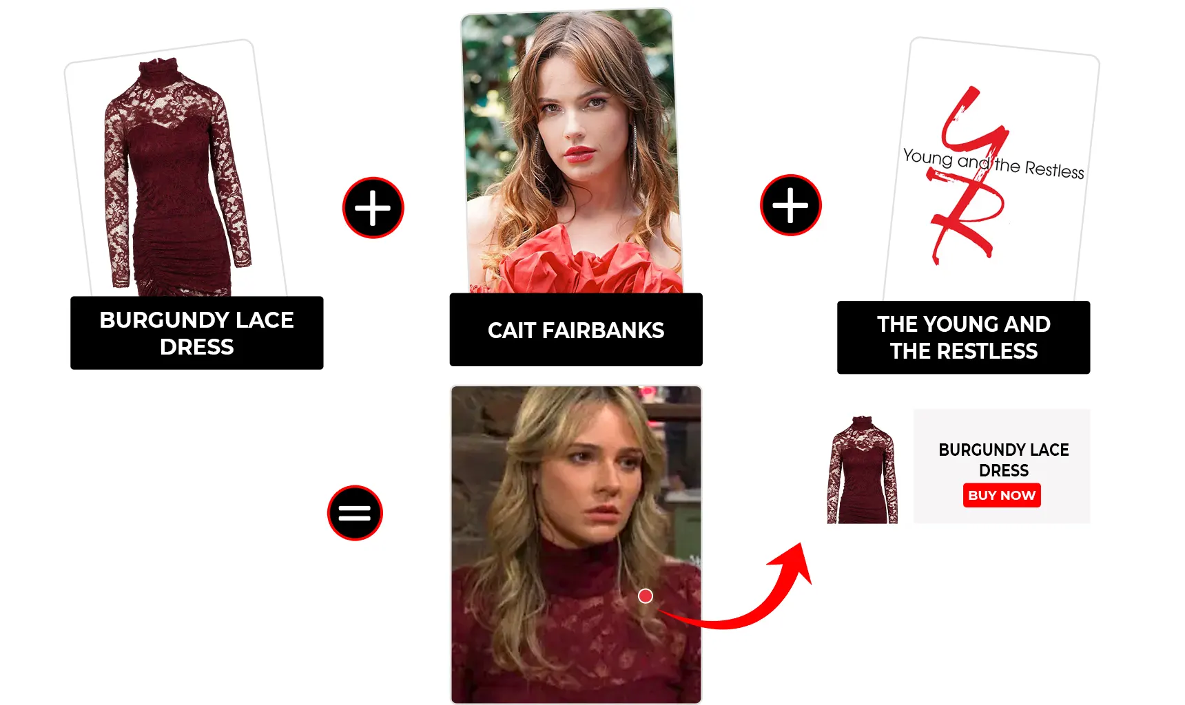 the young and the restless december 2025 cait fairbanks burgundy lace dress